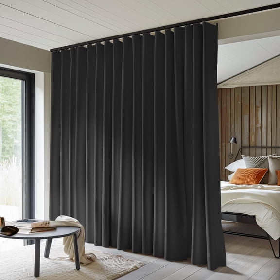 Room Divider Curtain Panel Total Blackout Thermal Insulated Privacy Curtain for Bedroom Living Room Ceiling Track Black 150 in W x 96 in L
