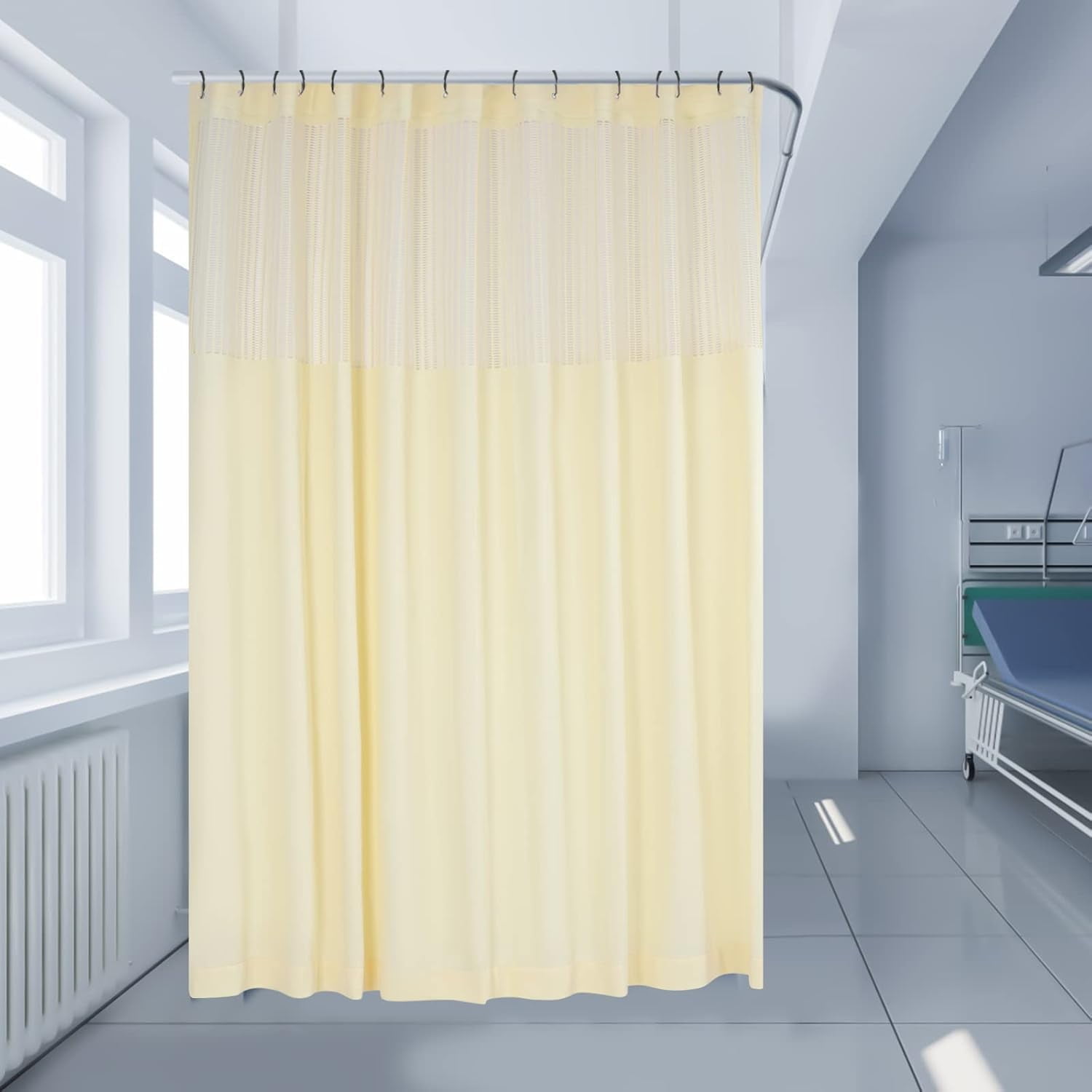 Room Divider Curtain, Privacy Cubicle Curtains with Mesh Top, 1 Panel, 9ft Wide x 8ft Tall Grommet Curtain Used in Beauty Salons, Schools