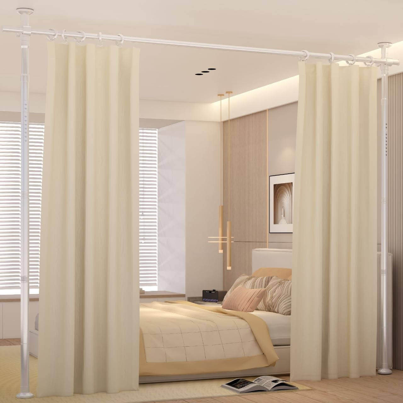 Room Divider Curtain Rod, No Drilling Adjustable Space Partition, Floor ...
