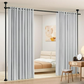 Room Divider Ceiling Mounted Curtains Track Sets Extra Wide Blackout Curtain Flexible Tracks For Bedroom Privacy Partition Separator, 1 Panel Light Grey Drape And White Rail, W10 X H9ft
