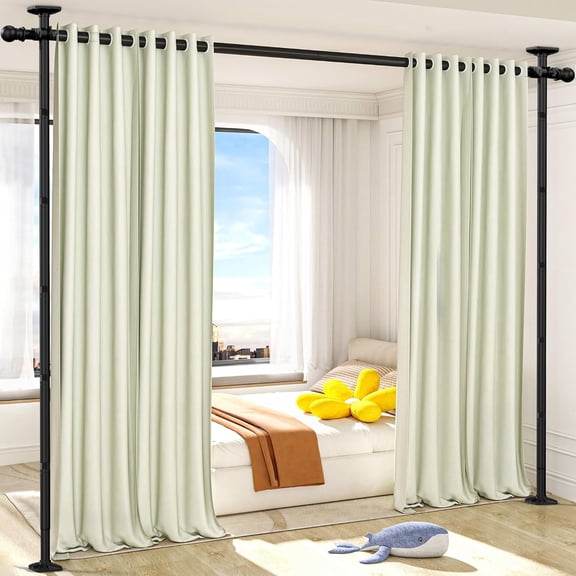 Room Divider Curtain Rod, No Drilling Privacy Room Separator for Space Partition, 4-11ft(H) 28-117(W) Adjustable Heavy Duty Floor to Ceiling Wall Divider Tension Rod for Room Separation, Black