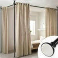 thumbnail image 1 of Room Divider Curtain Rod - No Drilling Tension Rod Room Dividers for Space Partitions, 4-10ft (H) 28-114 inch(W) Adjustable Heavy Duty Floor to Ceiling Wall Divider for Room Separation Matte Black, 1 of 12