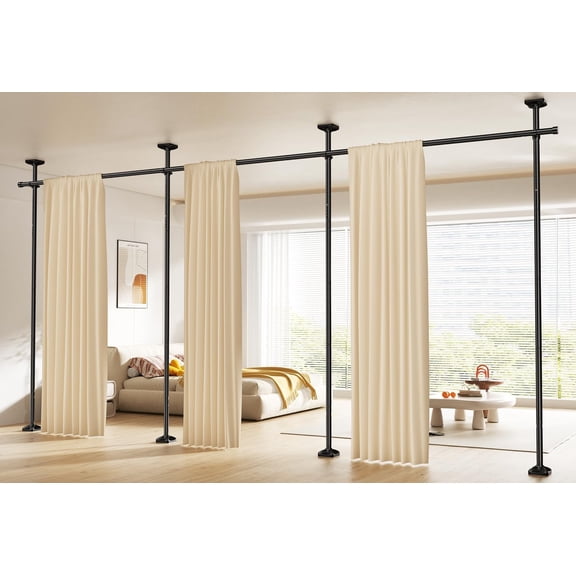 Room Divider Curtain Rod, No Drilling Wall Divider for Room Separation, 4-10ft(H) 28-171inch(W) Adjustable Heavy Duty Partition Space Separator Freestanding Tension Curtain Stand, Black