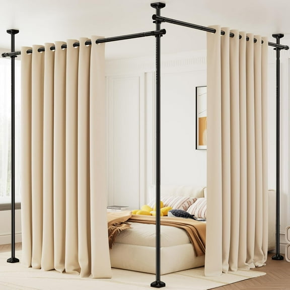 Room Divider Curtain Rod, No Drilling Tension Rod for Room Separation, 4-10ft(H)28-114inch(W) Adjustable Heavy Duty Floor to Ceiling Wall Divider Room Partition Privacy Separator, Black