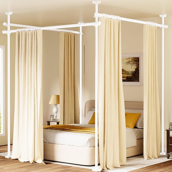 Room Divider Curtain Rod for Wide Space Room Separation, 28-171inch(W) 4-10ft(H) Adjustable No Drilling Tension Curtain Rods, Heavy Duty Temporary Privacy Wall Divider, White