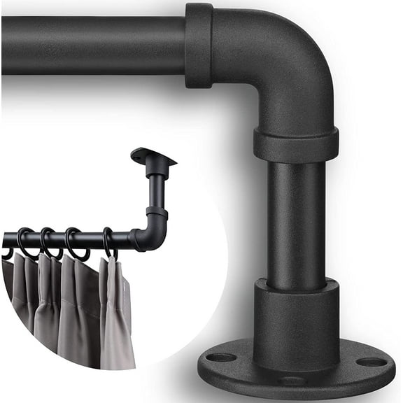 Room Divider Curtain Rods - Adjustable Black Pipe Curtain Rod for Windows 28 to 48-62 inch - 1 Inch Industrial Outdoor Wrap Around Curtain Rods for Patio with Bracket