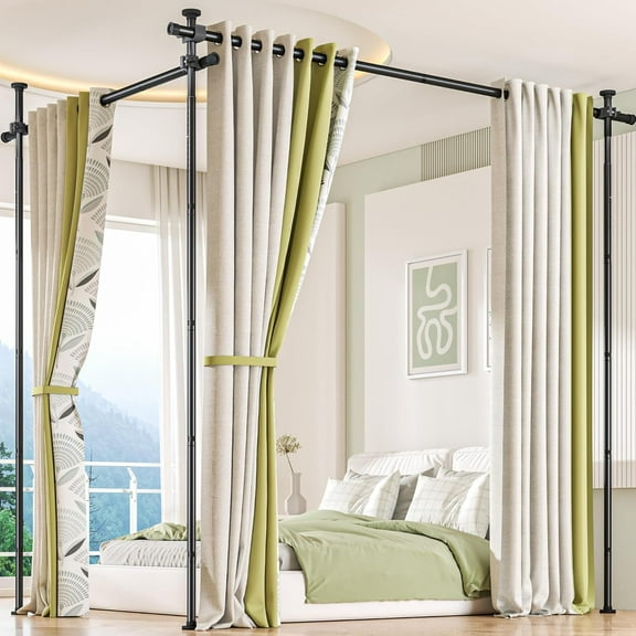 Room Divider Curtain Rods No Drilling, Adjustable 4-10ft(H) 29-146"(W) Wall Divider for Room Separation, Temporary Privacy Tension Curtain Rods, Black
