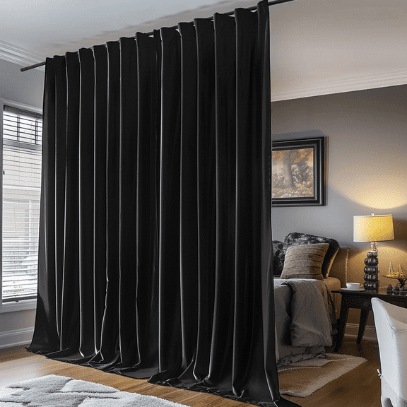 Room Divider Curtains Blackout,Blackout Curtains with Hooks for Ceiling Track, Rod Pocket Privacy Curtain for Room Separation, 120W X 108L Inch Black One Panel