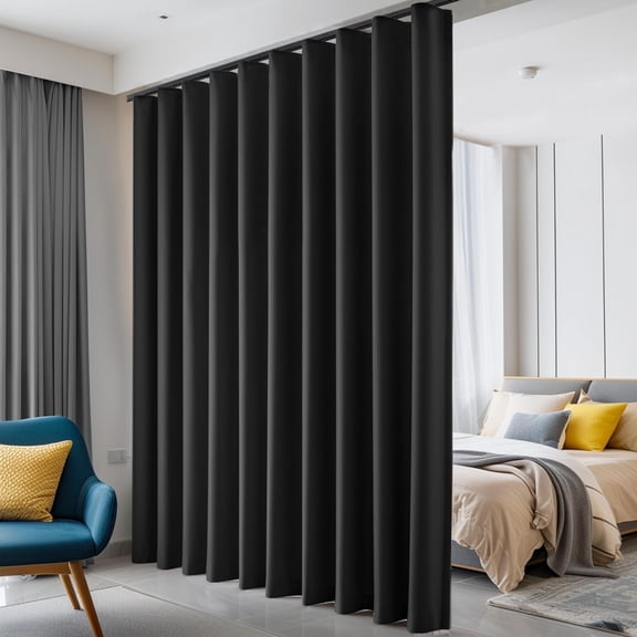 Room Divider Curtains Blackout Floor to Ceiling Curtain with Hook Wall Mount Sliding Door Curtains Ceiling Mount Extra Wide Curtain Wall Divider for Room Separation