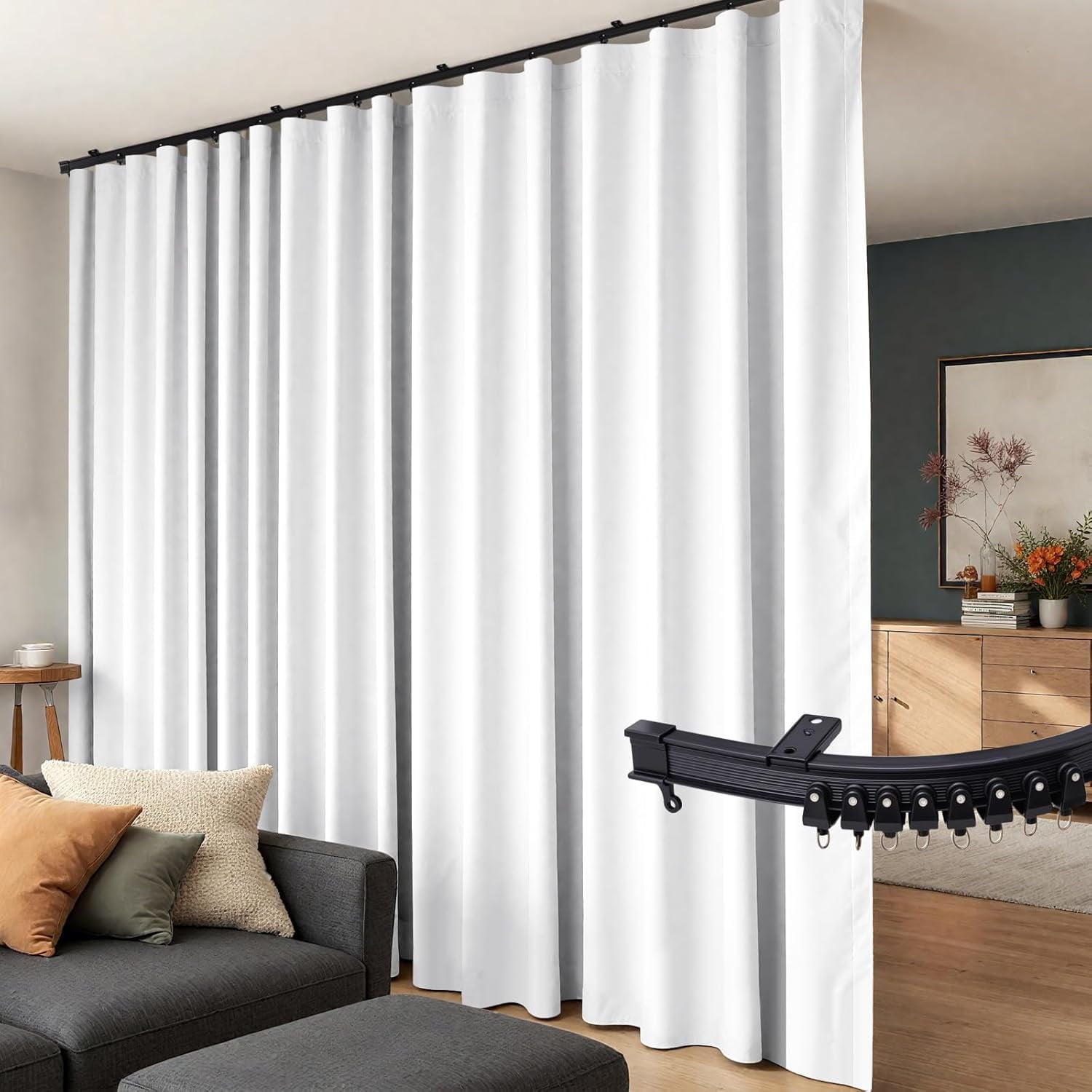 Room Divider Curtains Flexible Ceiling Tracks set Curtain track Ceiling Mount Blackout Curtain for Living Room Bedroom Ceiling Curtain Rod Privacy Divider Panel W150xH108