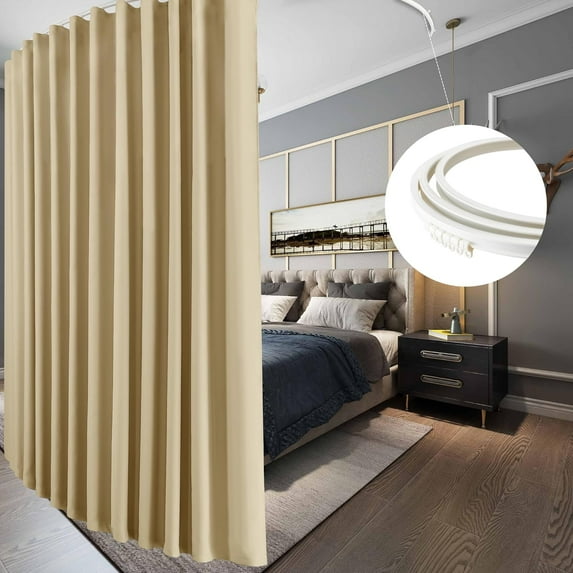 Room Divider Curtains with Flexible Silent Ceiling Track Wall Mount Sliding Door Drapes, Blackout Floor to Ceiling Curtain with Hooks for Living Room, Biscotti Beige, W180 x L96, 1 Panel