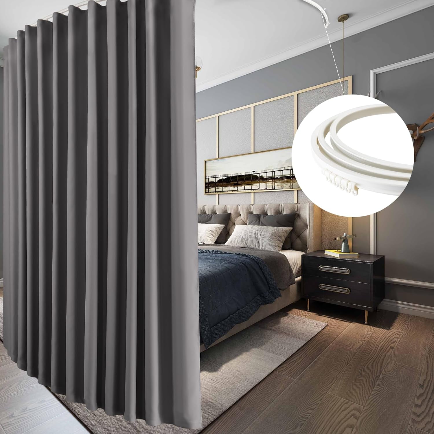 Room Divider Curtains with Flexible Silent Track Wall Mount&Ceiling