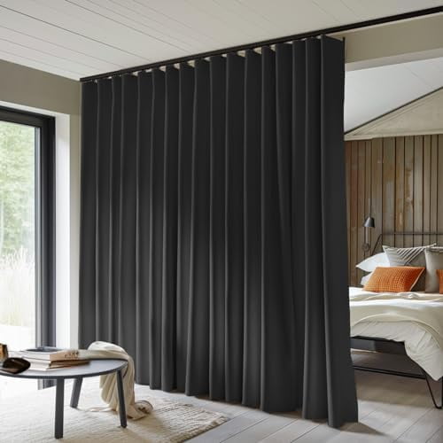 Room Divider Curtains Total Blackout Privacy Curtain Panel Room Thermal Insulated Noise Reduction Curtains for Bedroom Window Living Room Ceiling Track Curtain W 8.3 ft × H 8 ft Black