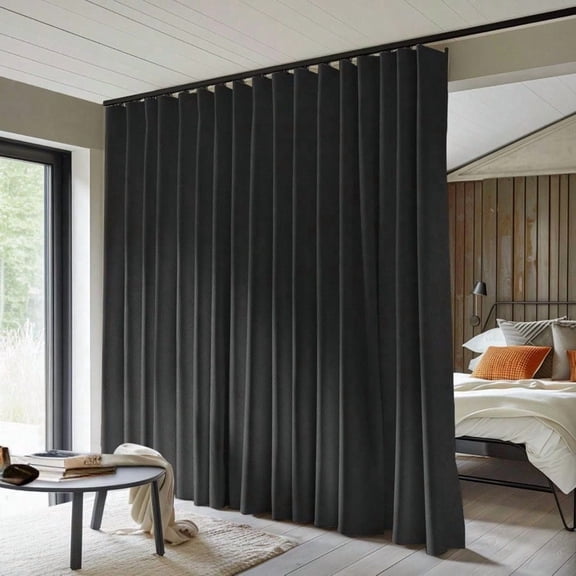 Room Divider Curtains Total Blackout Privacy Curtain Panel Room Thermal Insulated Noise Reduction Curtains for Bedroom Window Living Room Ceiling Track Curtain W 8.3 ft  H 7 ft Black