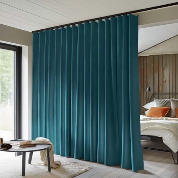 Room Divider Curtains Total Blackout Privacy Curtain Panel Room Thermal Insulated Noise Reduction Curtains for Bedroom Window Living Room Ceiling Track Curtain W 12.5 ft × H 9 ft Azure Blue