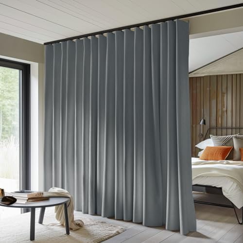 Room Divider Curtains Total Blackout Privacy Curtain Panel Room Thermal Insulated Noise Reduction Curtains for Bedroom Window Living Room Ceiling Track Curtain W 8.3 ft × H 7 ft Dark-Grey