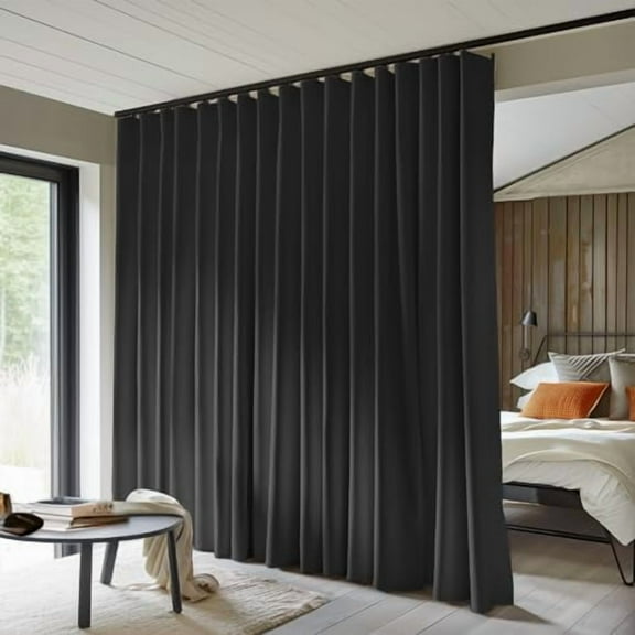 Room Divider Curtains Total Blackout Privacy Curtain Panel Room Thermal Insulated Noise Reduction Curtains for Bedroom Window Living Room Ceiling Track Curtain W 8.3 ft × H 7 ft Black