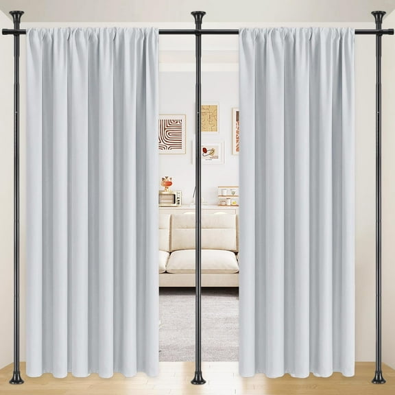 LCOKEIY Room Divider No Drilling Curtain Rods for Windows, 4-10ft(H) 28-144inch(W) Adjustable, Heavy Duty Curtain Rods Tension Rod Space Separator Ceiling Mounted, Black