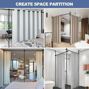Room Divider No Drilling Curtain Rod for Room Separation, 4-10ft (H) 28-114inch(W) Adjustable Heavy Duty Floor to Ceiling Wall Divider Hanging Room Dividers Partition Space Separator Matte Black