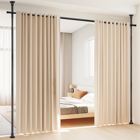Room Divider, No Drilling Curtain Rod Wall Divider for Space Partition, Adjustable 4-10ft(H) 28-70inch(W) Heavy Duty Floor to Ceiling Tension Rod Dividers Temporary Separator Window Rods Black