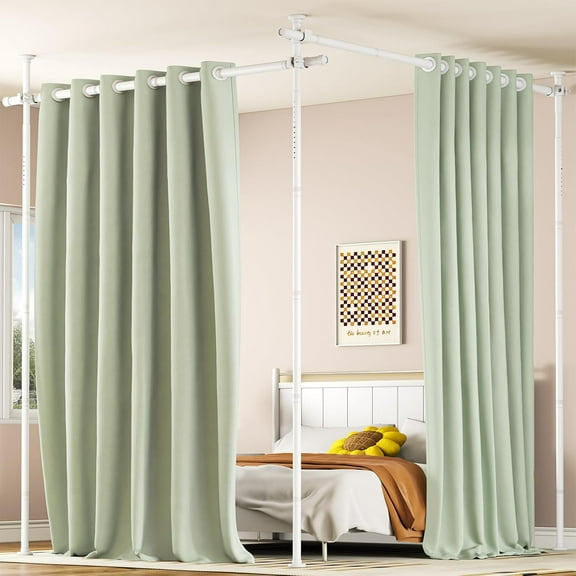 Room Divider, No Drilling Curtain Tension Rods Wall Divider for Room Separation, 4-10ft(H) 29-146"(W) Adjustable, Heavy Duty Floor to Ceiling Space Separator Privacy Dividers for Rooms, White