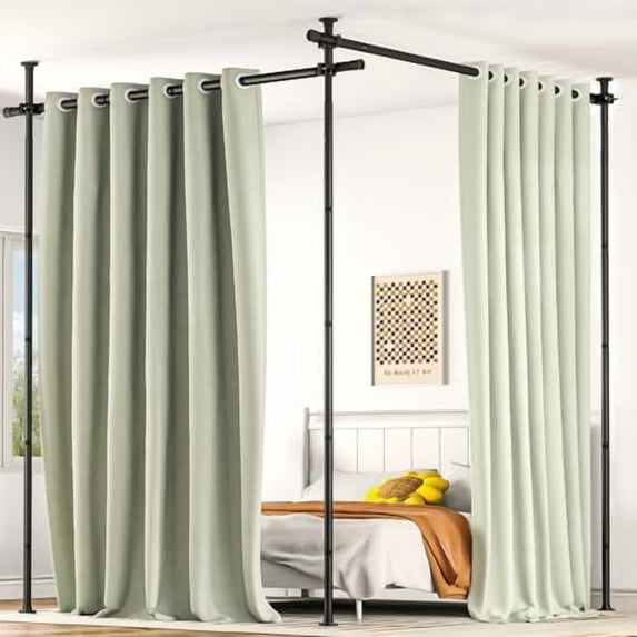 Room Divider, No Drilling Curtain Tension Rods Wall Divider for Room Separation, 4-10ft(H) 30-147"(W) Adjustable, Heavy Duty Floor to Ceiling Space Separator Privacy Dividers for Rooms, Black