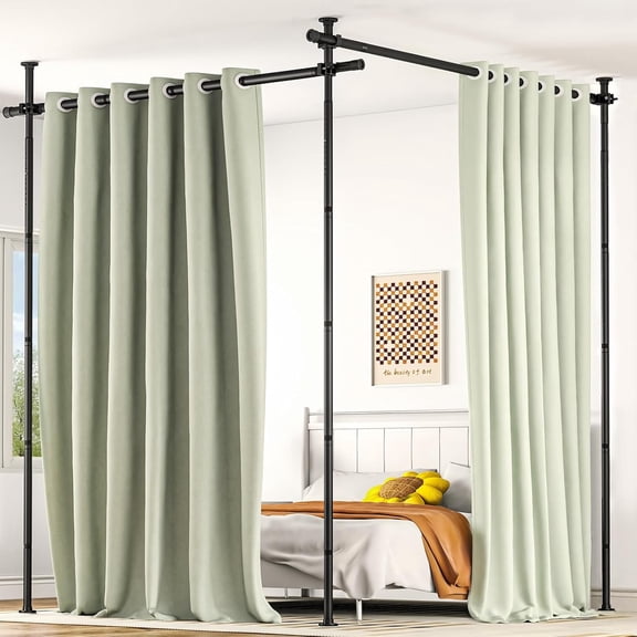 Room Divider No Drilling Curtain Tension Rods Wall Divider For Room Separation 4-10ft H 30-147"(W) Adjustable Heavy Duty Floor To Ceiling Space Separator Privacy Dividers For Rooms Black