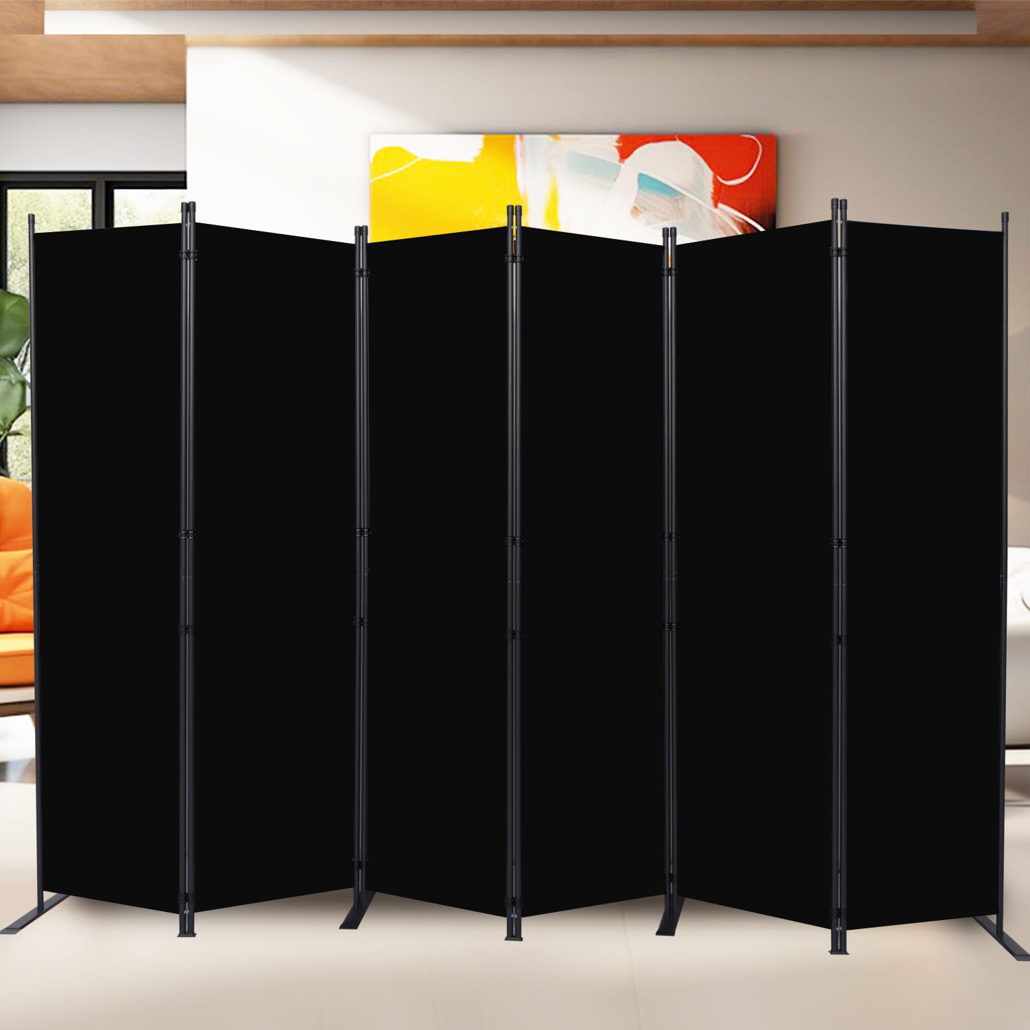 JVVMNJLK 6 Panel Partition Room Dividers 88" Room Divider Wall Screen, Black