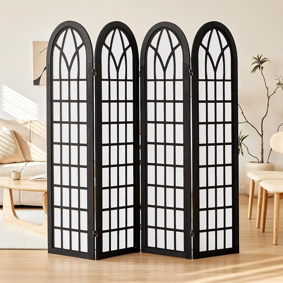 Room Divider and Folding Privacy Screen, 4 Panel Japanese Shoji Style Room Divider, Partition Divider for Room Separation, Portable Decoration Screen for Home Office Restaurant - Black