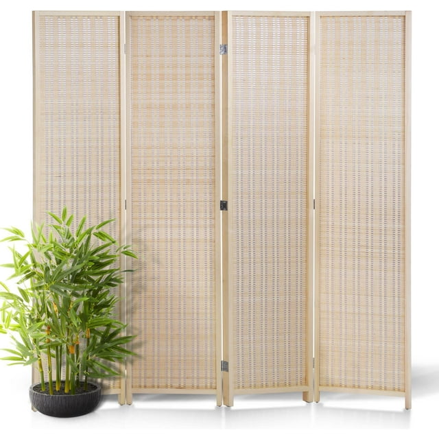 Room Divider Folding Privacy Screens 6 Ft 4 Panel Bamboo Portable ...