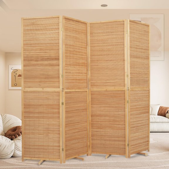 Room Divider Folding Privacy Screens, Hand-Made 67'' High Bamboo Room Dividers Freestanding 2-in-1 Multifunction 4 Panel Wall Divider for Room Separation, Portable Room Partitions and Dividers