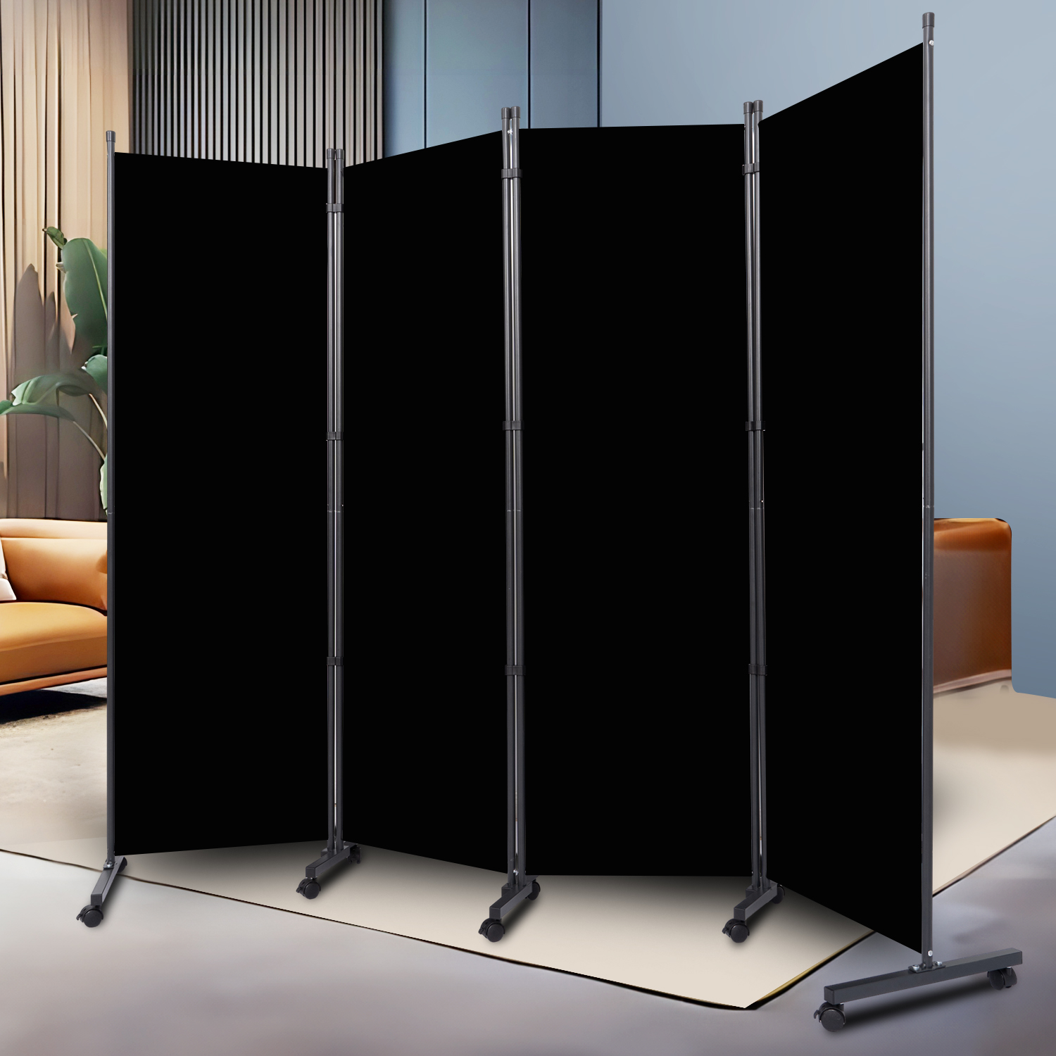 VEVOR Room Divider Kit, 8 ft x 10 ft, 4 Rolling Wheels Curtain Divider ...