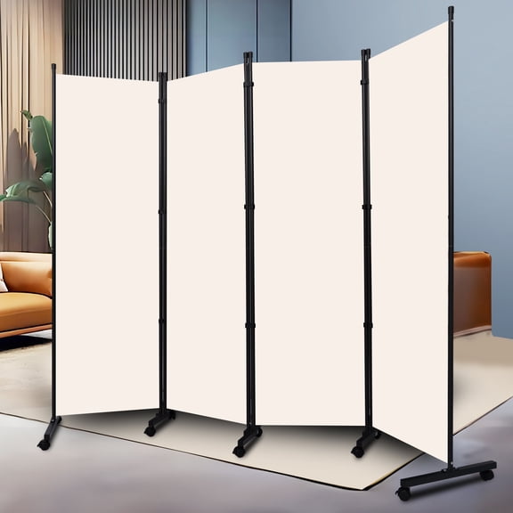 Room Divider and Folding Privacy Screens W/Wheels, 6FT Rolling Partition Room Divider 88'' Wide Room Separation, Self-lockable 4 Panel Wall Divider Fabric Panel Screens for Office Bedroom Dorm Studio