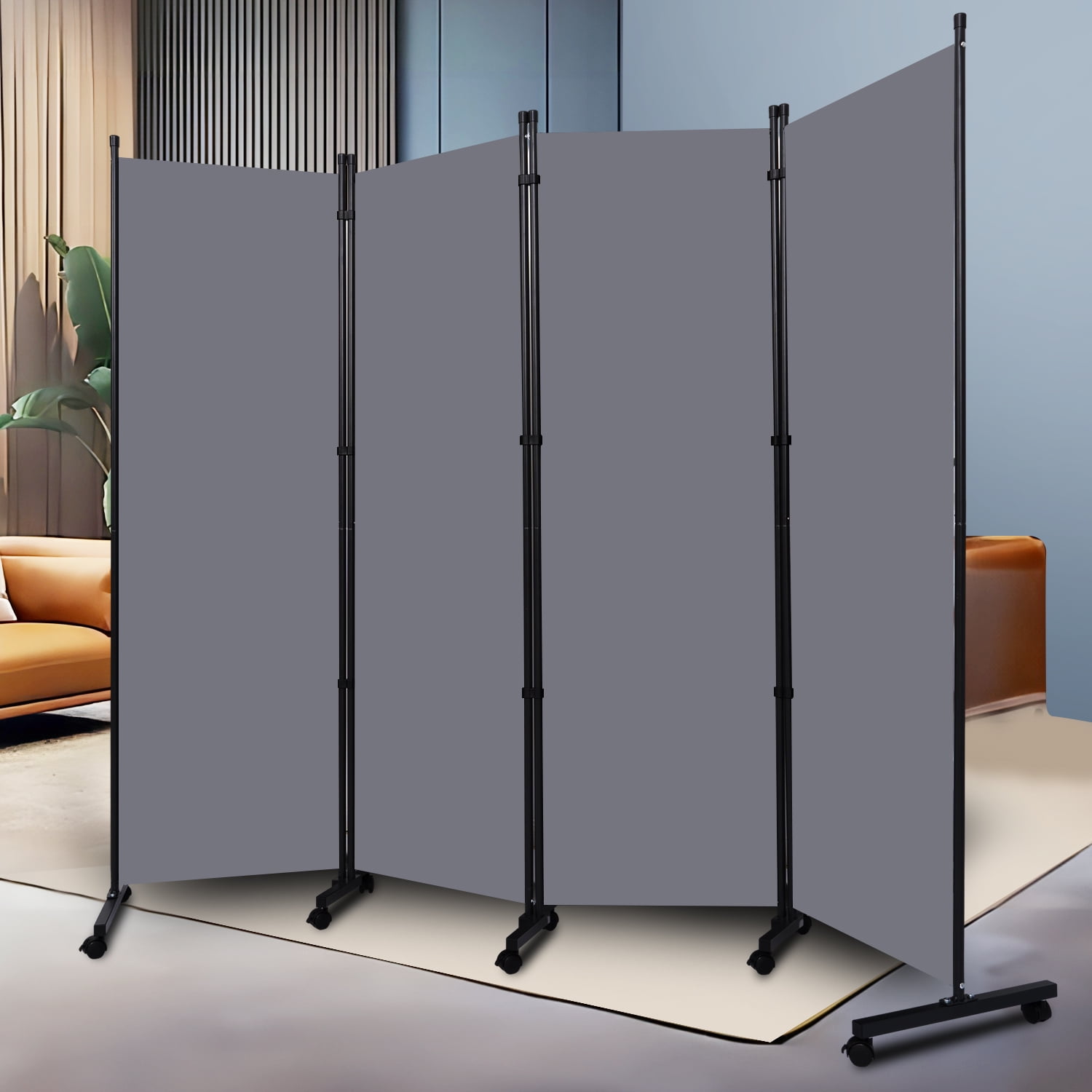 6FT Room Divider with Wheels, Selflockable 4 Panel Folding Privacy