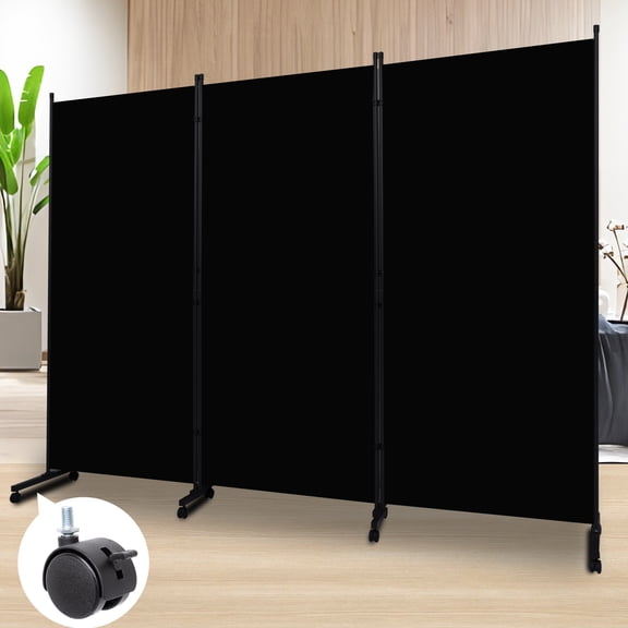 JVVMNJLK Folding Room Divider, Black, 102.00" x 17.50" x 72.20", 3 Count