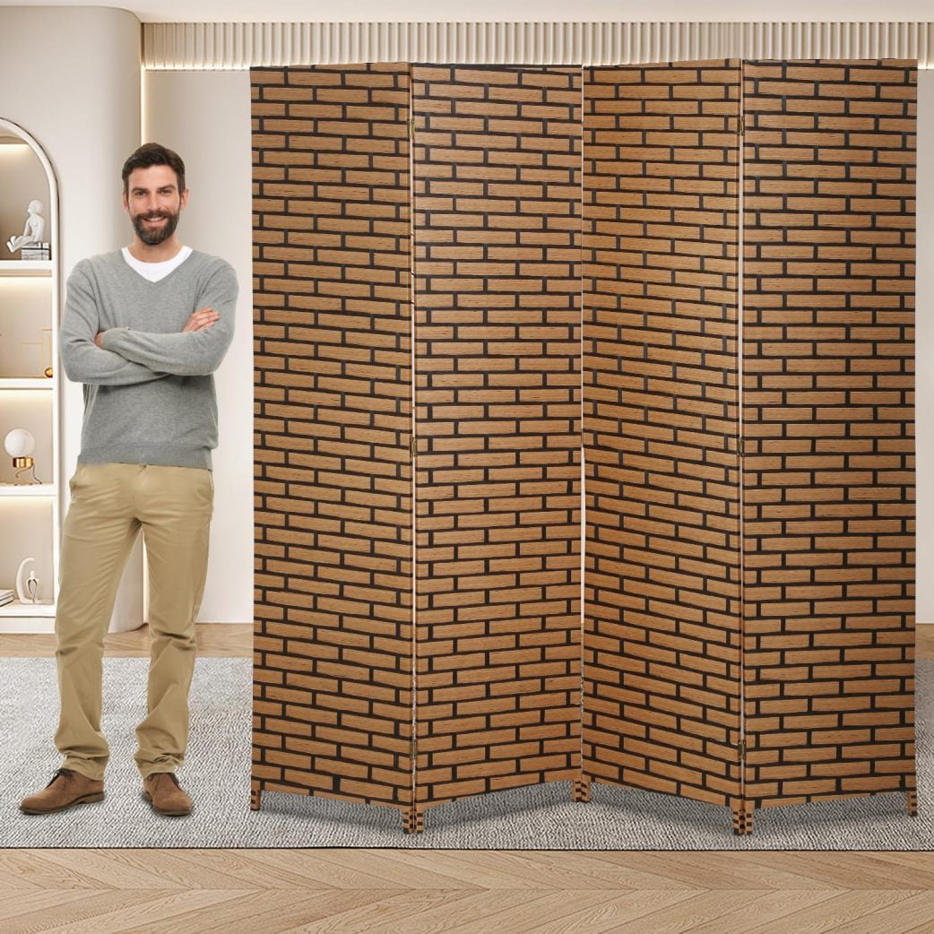 Room Divider Folding Screen Wooden Partition, 6 ft. Tall Weave Fiber ...