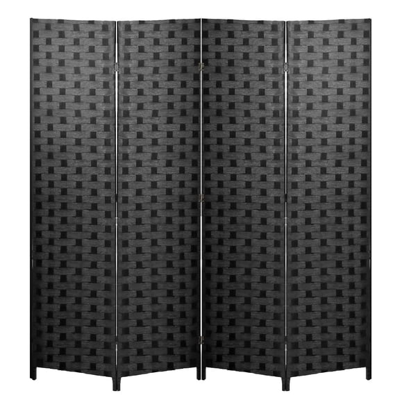 Room Divider Modern Wood Mesh Hand-Woven Design Folding Portable Black 4 Panels 6FT