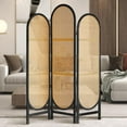 thumbnail image 1 of Room Divider Panel, 3 Panel Roomdivider Wall, Wood Room Dividers and Folding Privacy Screens, Rattan Partition Room Dividers, Privacy Dividers for Rooms, Bedroom, Dining Room, Black, 1 of 9