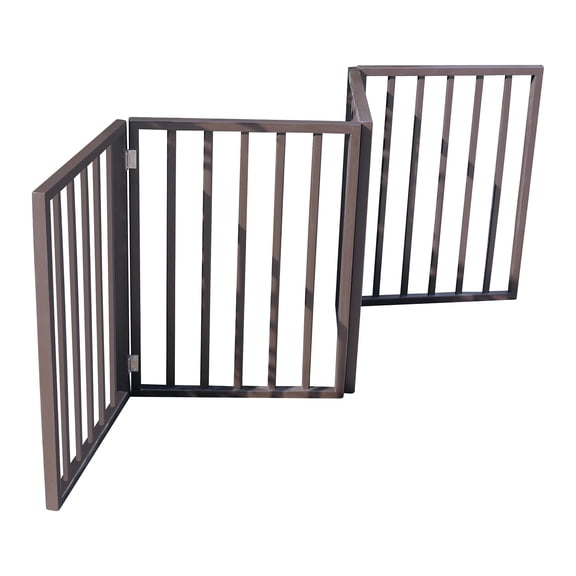 Room Divider Pet Gate, 4-Panel Foldable Wooden Fence for Open Floor Plans, Freestanding 73" Wide Dog Gate for Living Room, Kitchen & Home Office