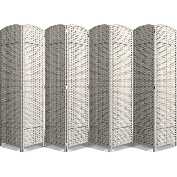 Sorbus 8-Panel Folding Room Divider, Beige Mesh Hand-Woven Privacy Screen, 128" W x 69" H