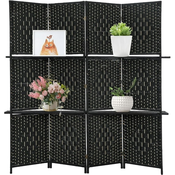 FDW Room Divider 4 Panel Room Screen Divider Wooden Screen Folding, Black