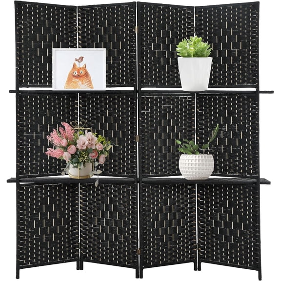 FDW Room Divider 4 Panel Room Screen Divider Wooden Screen Folding, Black