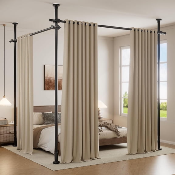 Room Divider for Room Separation No Drilling, Adjustable Floor to Ceiling Tension Curtain Rod 3.3-10ft(H) 39-71inch(W), Heavy Duty Freestanding Partition Wall Divider Space Separator, Black