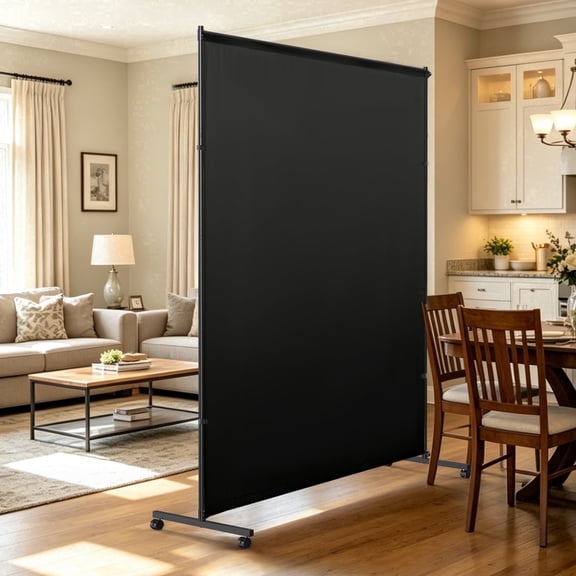 Room Divider Screen 57"W x 75"H with Lockable Caster Wheels, Privacy Panel for Home, Office or Classroom, Easy to Move and Secure with Brake, Height Adjustable, black