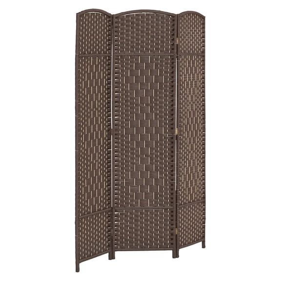 Room Divider Screen 6' Tall, 3 Panel Folding Privacy Partition, Wood Frame, Brown
