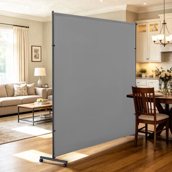 Room Divider Screen 72"x72" with Lockable Caster Wheels, Privacy Panel for Home, Office or Classroom, Easy to Move and Secure with Brake, Height Adjustable, Gray