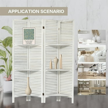 Room Divider With Shelves, 4 Panel Room Dividers, Partition Room Divider Temporary Wall, Freestanding Folding Privacy Screens, Room Divider For Home Office Apartment