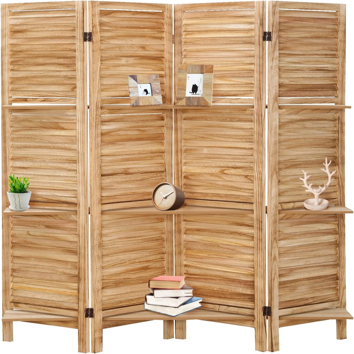 Room Divider with Shelves 4 Panel Room Divider Wall Room Dividers and Folding Privacy Screens ...