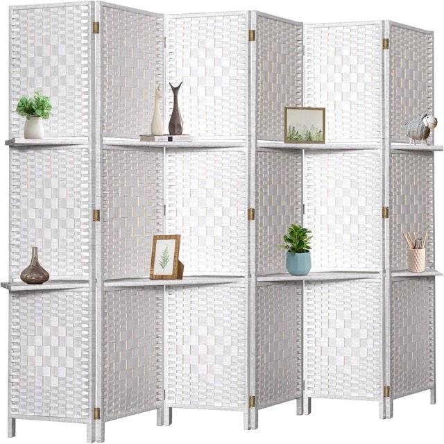 4 Panel Room Divider With Shelves - 5.6ft Folding Privacy Screen With Storage For Home & Office