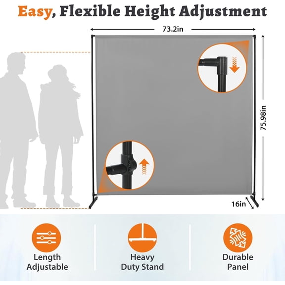 Room Divider Single Panel, 71x71 Inch Height Adjustable Privacy Screen Wall Partition for Bedroom Office Dorm Grey